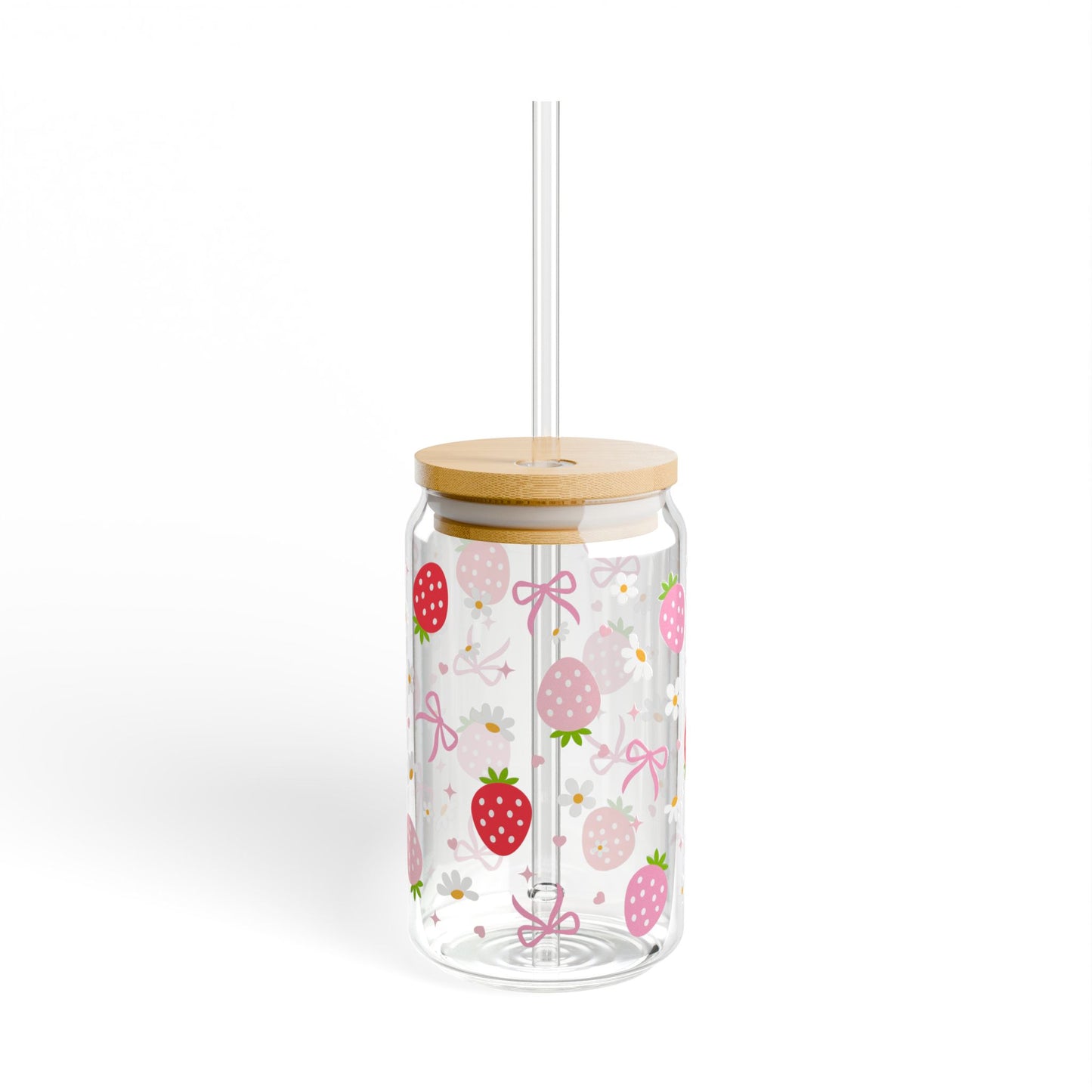 Strawberry Sipper Glass, Cute Drinkware for Summer, Eco-Friendly Glass, Gift for Her, Kitchen Decor, Strawberry Theme, 16oz