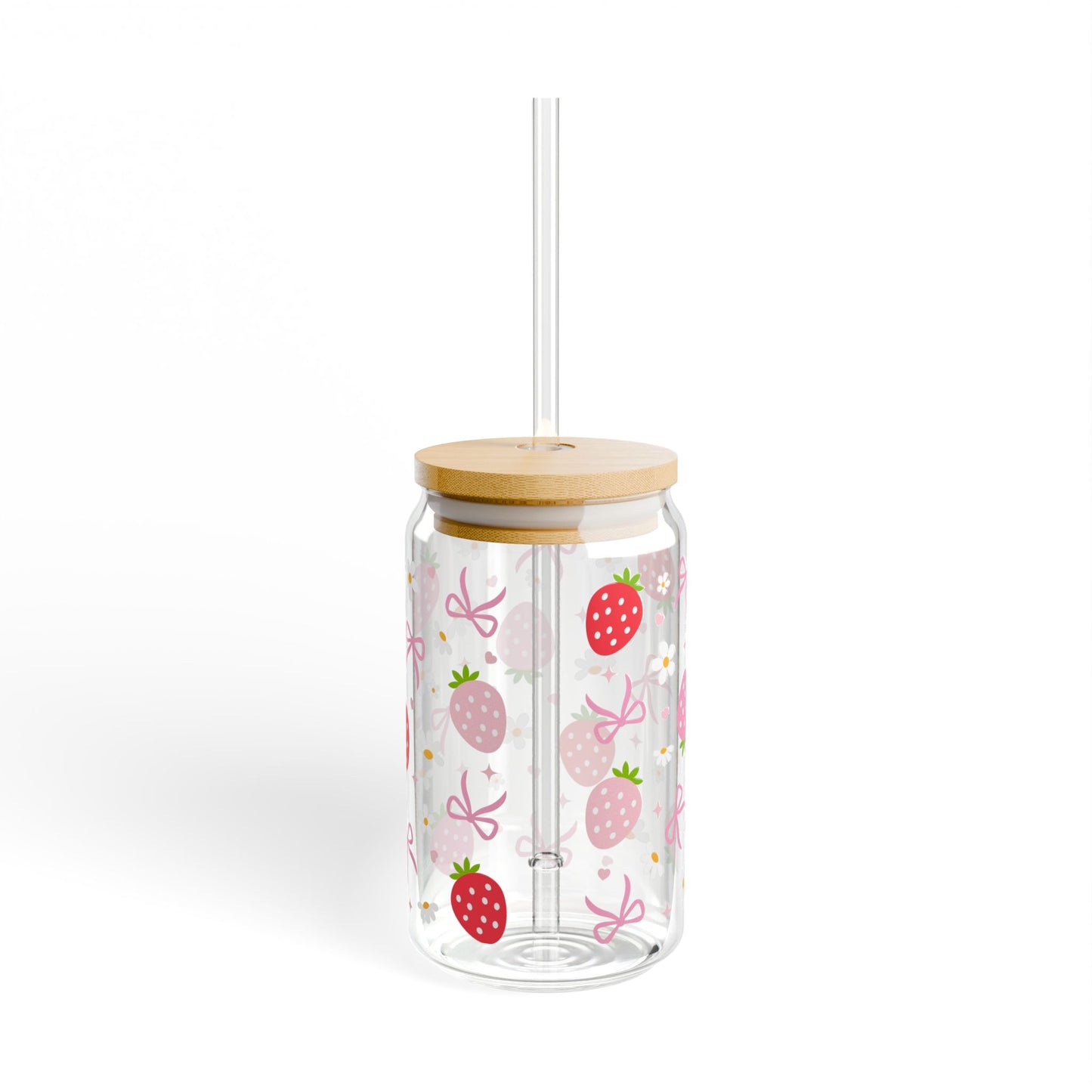 Strawberry Sipper Glass, Cute Drinkware for Summer, Eco-Friendly Glass, Gift for Her, Kitchen Decor, Strawberry Theme, 16oz