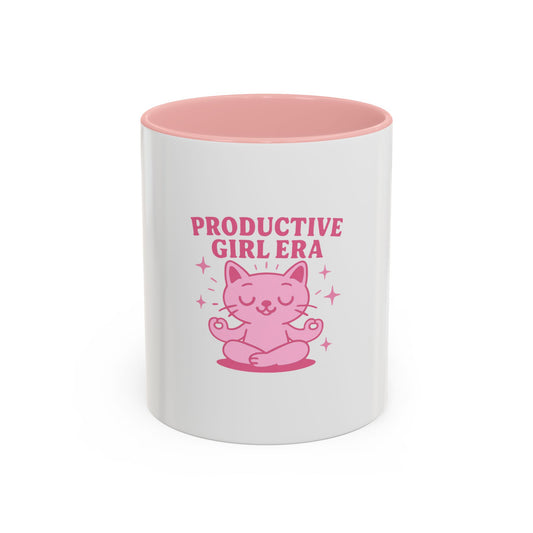 Productive Girl Era Coffee Mug – Aesthetic Pink Cat Ceramic Cup