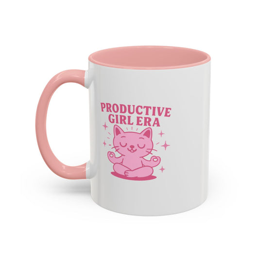 Productive Girl Era Coffee Mug – Aesthetic Pink Cat Ceramic Cup