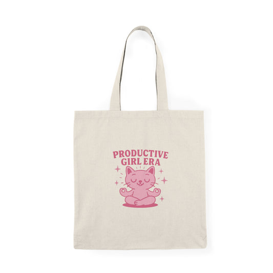Productive Girl Era Tote Bag – 100% Cotton Aesthetic Pink Cat Bag