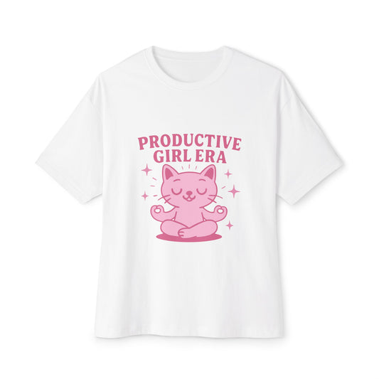 Productive Girl Era Oversized T-Shirt – Aesthetic Pink Cat Girly Tee